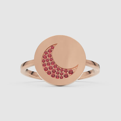 Ruby Crescent Moon Disc Ring - One