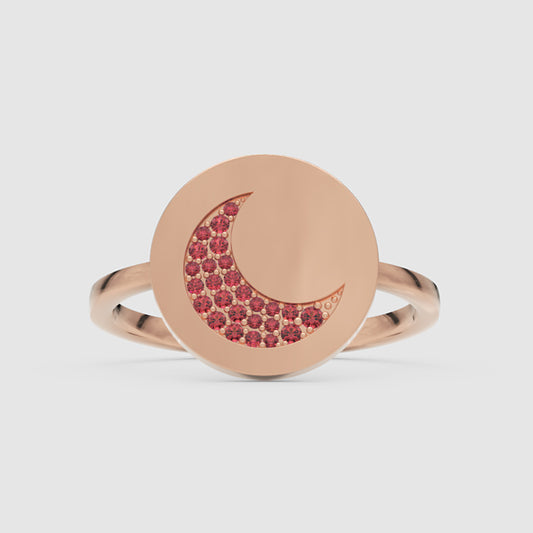 Ruby Crescent Moon Disc Ring - One