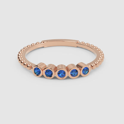 Blue Sapphire Bezel Half Band Ring in Rose Gold – Minimal 5 Stone Stackable Ring | Jebij