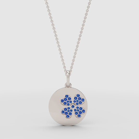 Blue Crystal Flower Disc Pendant Necklace - One