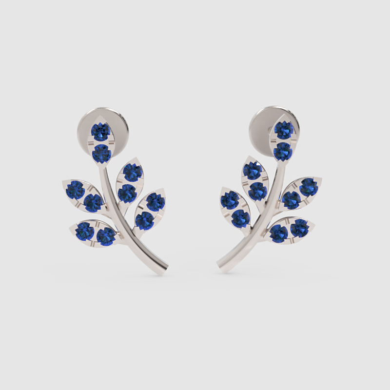 Blue Crystal Leaf Branch Stud Earrings - One