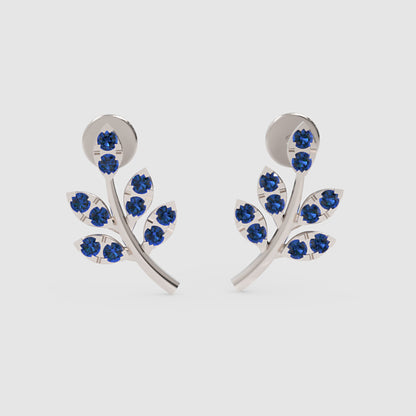 Blue Crystal Leaf Branch Stud Earrings - One