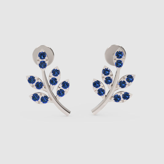 Blue Crystal Leaf Branch Stud Earrings - One
