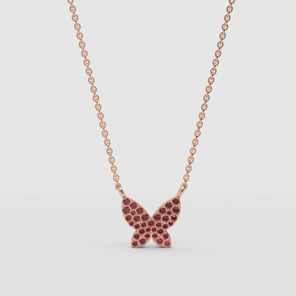 Ruby Butterfly Pendant Necklace With Beaded Chain - One