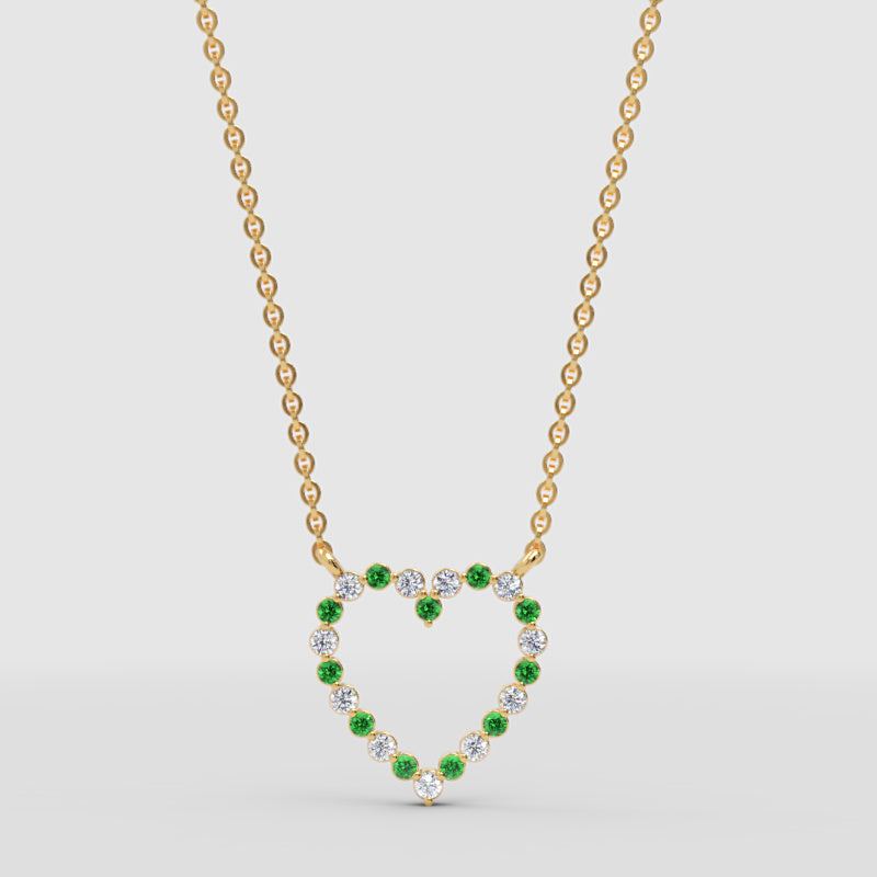 Emerald And Diamond Heart Pendant Necklace In 14K Yellow Gold - One