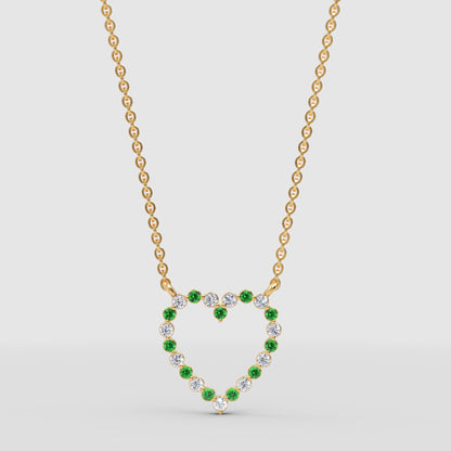 Emerald And Diamond Heart Pendant Necklace In 14K Yellow Gold - One