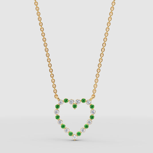 Emerald And Diamond Heart Pendant Necklace In 14K Yellow Gold - One