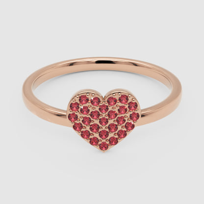 Pav Ruby Heart Ring In Rose Tone - One