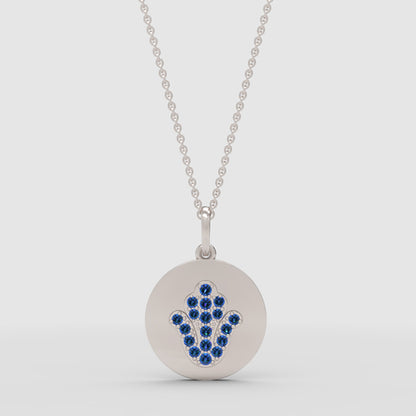 Blue Crystal Hamsa Hand Disc Pendant Necklace - One