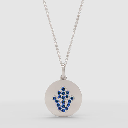 Blue Crystal Hamsa Hand Disc Pendant Necklace - One