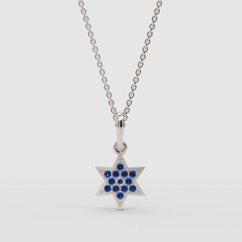 Sapphire Star Of David Pendant Necklace With Cable Chain - One