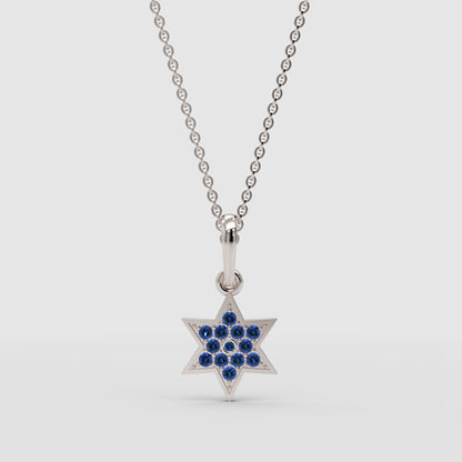 Sapphire Star Of David Pendant Necklace With Cable Chain - One