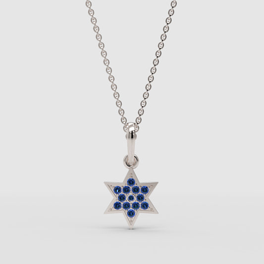 Sapphire Star Of David Pendant Necklace With Cable Chain - One