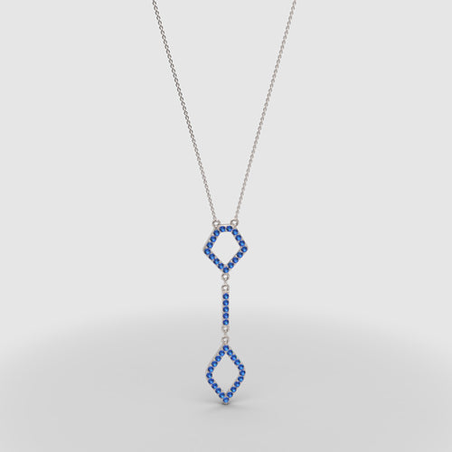 Blue Sapphire Geometric Drop Pendant Necklace with Adjustable Chain
