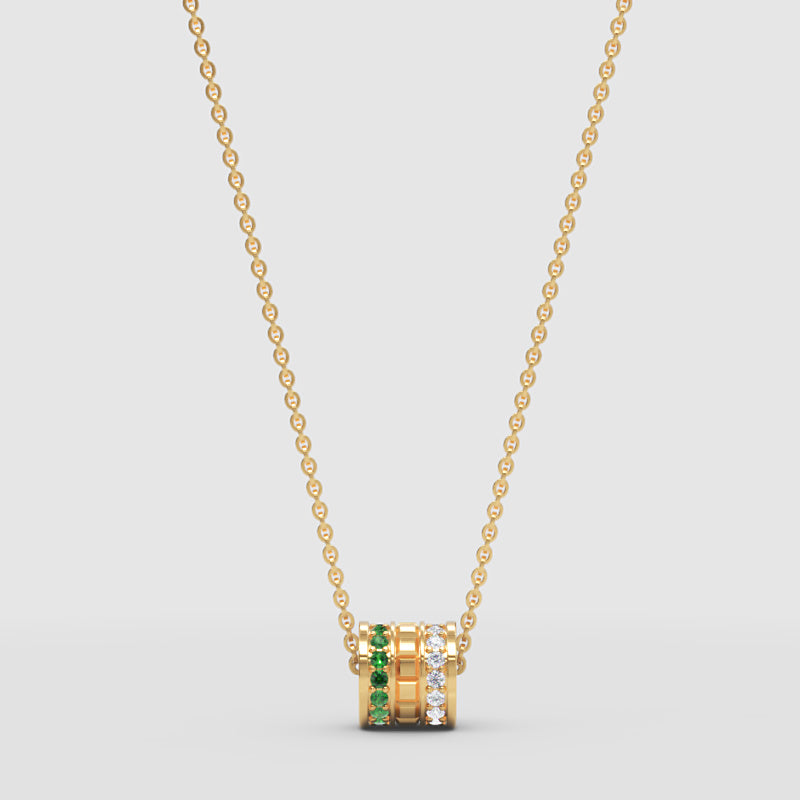 Minimal Green Gemstone Barrel Pendant | Diamond Necklace In Yellow Gold | Jebij - One