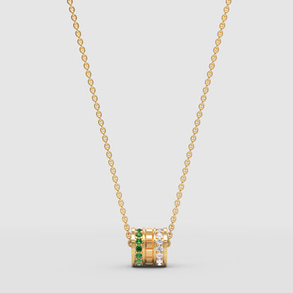Minimal Green Gemstone Barrel Pendant | Diamond Necklace In Yellow Gold | Jebij - One