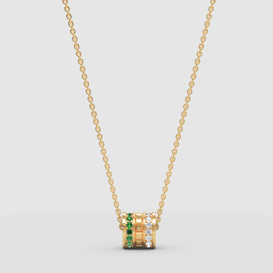 Minimal Green Gemstone Barrel Pendant | Diamond Necklace In Yellow Gold | Jebij - One