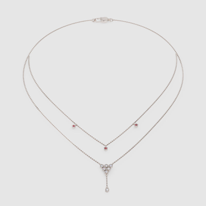 Layered Honeycomb Ruby And Diamond Lariat Necklace - Five