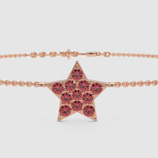 Ruby Star Pendant Bracelet With Double Chain Design - One