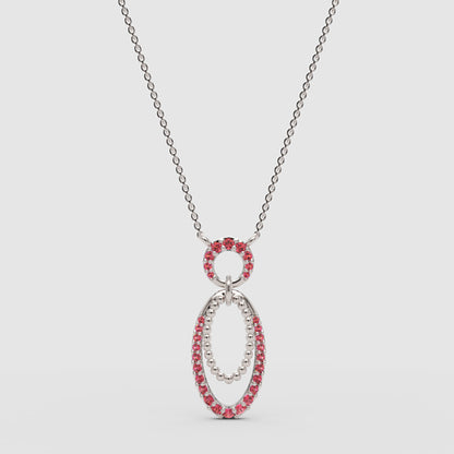 Ruby Oval Drop Pendant Necklace With Beaded Accents - One