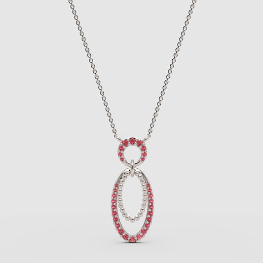 Ruby Oval Drop Pendant Necklace with Beaded Accents
