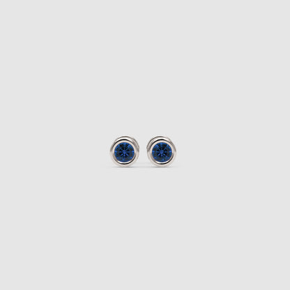Blue Crystal Bezel Set Stud Earrings - Three