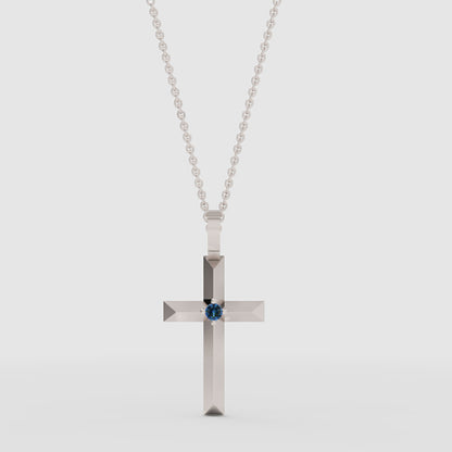 Blue Diamond Cross Pendant Necklace With Chain - One
