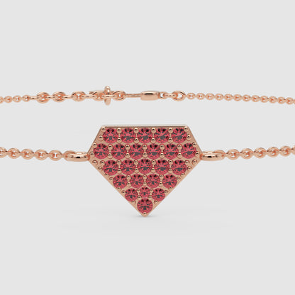 Pav Ruby Hexagon Pendant Bracelet - One