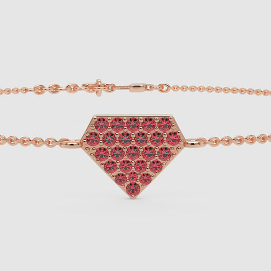 Pav Ruby Hexagon Pendant Bracelet - One