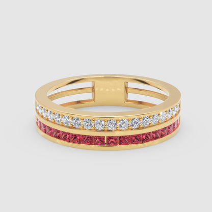 Ruby And Diamond Double Row Channel Set Band Ring - One