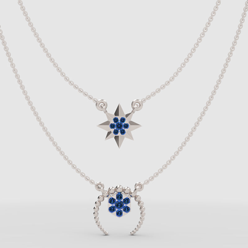 Blue Crystal Star And Horseshoe Layered Necklace Set - One