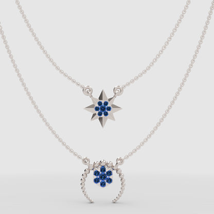 Blue Crystal Star And Horseshoe Layered Necklace Set - One