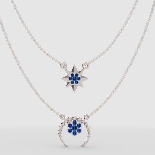 Blue Crystal Star And Horseshoe Layered Necklace Set - One