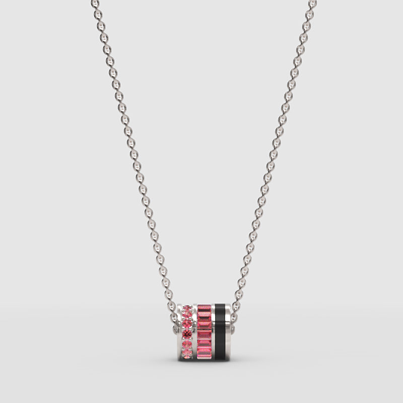 Pink Gemstone Triple Ring Pendant Necklace - One