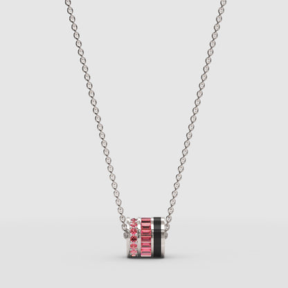 Pink Gemstone Triple Ring Pendant Necklace - One