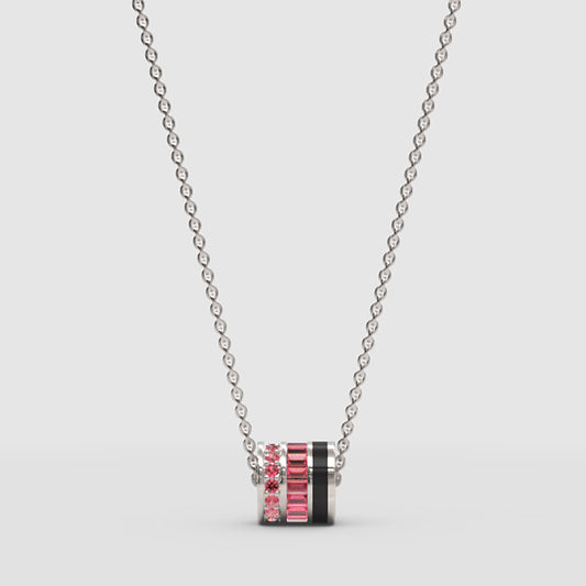 Pink Gemstone Triple Ring Pendant Necklace - One