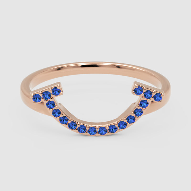 Blue Lab Grown Gemstone Horseshoe Ring - One