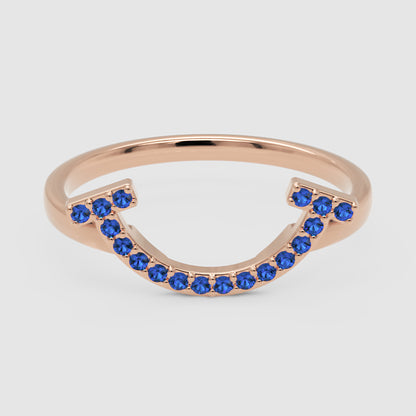 Blue Lab Grown Gemstone Horseshoe Ring - One