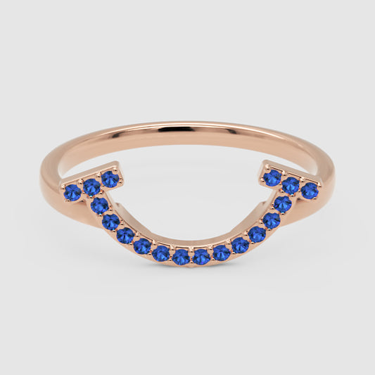 Blue Lab Grown Gemstone Horseshoe Ring - One