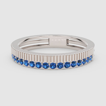 Gold Blue Sapphire Band Ring 4Mm – Minimal Textured Stackable Ring | Jebij - One