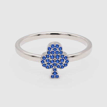 Blue Sapphire Clover Stackable Ring - One