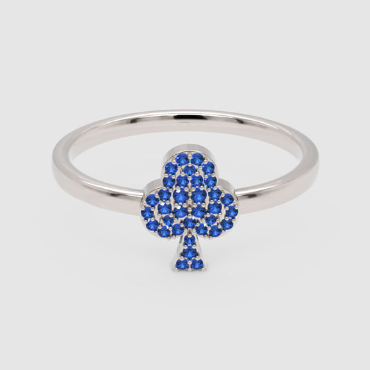 Blue Sapphire Clover Stackable Ring - One