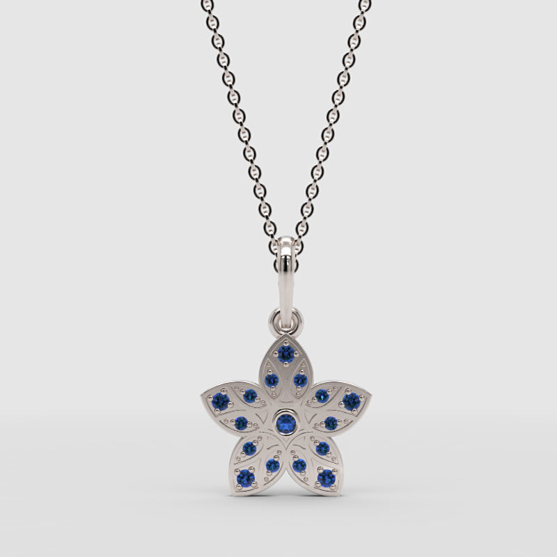 Minimalist Flower Pendant Necklace With Diamonds  White Gold Design - One