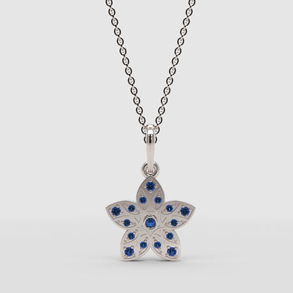 Minimalist Flower Pendant Necklace With Diamonds  White Gold Design - One