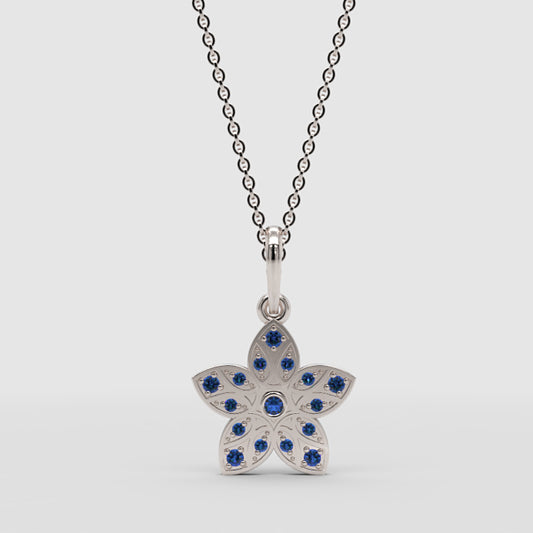 Minimalist Flower Pendant Necklace With Diamonds  White Gold Design - One