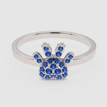 Blue Sapphire Paw Print Ring For Pet Lovers - One