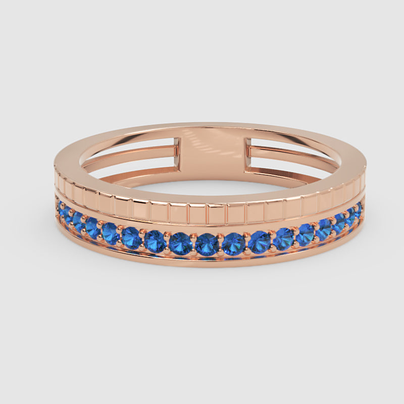 Blue Sapphire Eternity Band Ring With Textured Detail - One