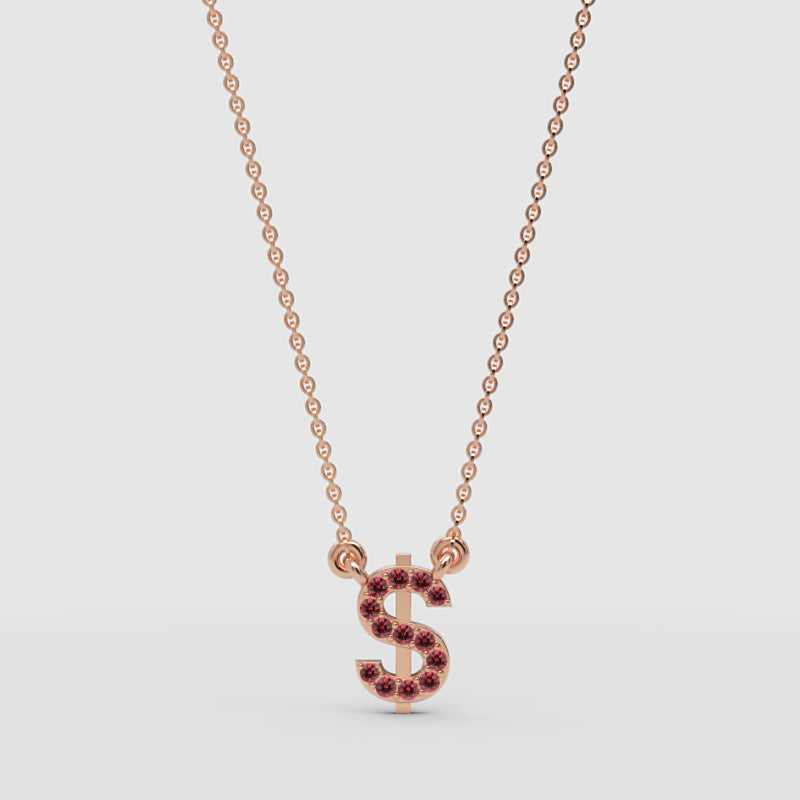Ruby Dollar Sign Pendant Necklace - One