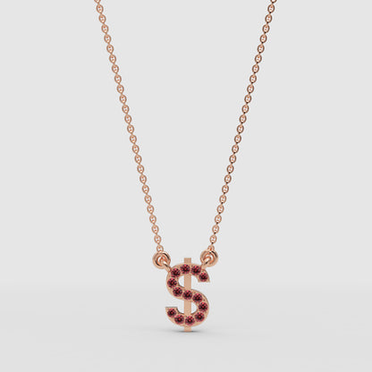 Ruby Dollar Sign Pendant Necklace - One