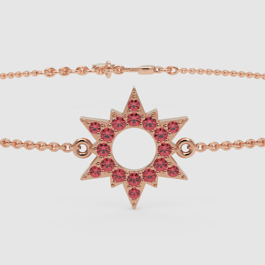 Pink Crystal Starburst Bracelet With Open Center Design - One